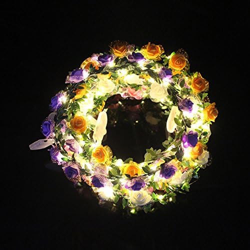 MOCENT Headwear Flower Garland Headband with LED Lights,LED Floral Hair Wreath for Wedding,Party,Festival,Photography(4 Pack)