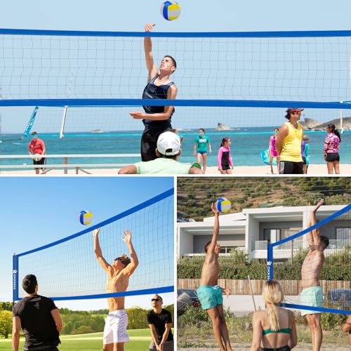 Professional Outdoor Volleyball Net Set with Adjustable Poles & Anti-Sag Design, Portable Volleyball Net Includes Beach Fixed Plate, Scoreboard, Boundary Line & Carry Bag for Backyard Beach