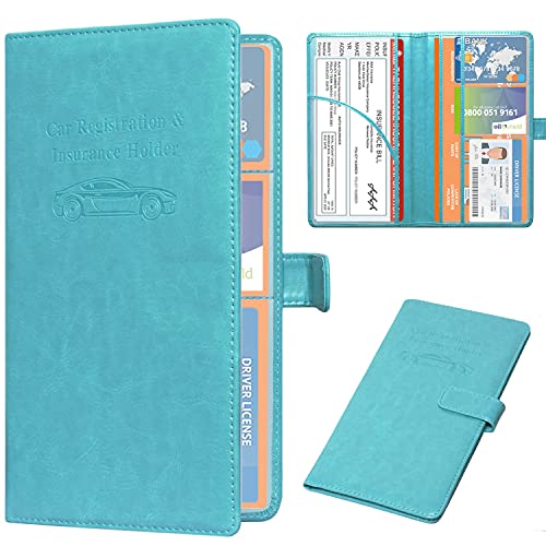DMLuna Car Registration and Insurance Holder, Leather Vehicle Card Document Glove Box Organizer, Auto Truck Compartment Accessories for Essential Information, Driver License Cards, Sky Blue