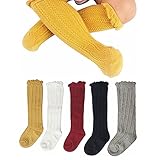 DmsBanga 5 Pairs Color Cute Kids Infant Toddlers Children Baby Unisex Girls Boys Newborn Cable Knit Knee Clothing Pants Warm Winter Cotton High Stockings Socks Christmas Birthday Gift Set Pack