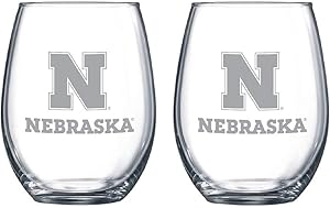 Nebraska Cornhuskers White Etched Satin Frost Logo Wine or Beverage Glass Set of 2