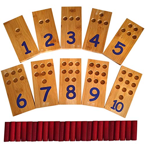 Study Spark Wooden Number Peg Boards with 30 Pegs Includes Bamboo
