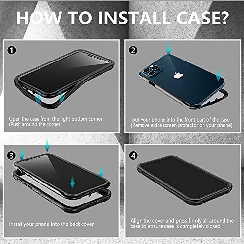 Redpepper for iPhone 12 Pro Max Case with Built-in Screen Protector,Compatible with Magsafe Full Body Heavy Duty Shockproof Case for iPhone 12 Pro Max-6.7inch (Black)