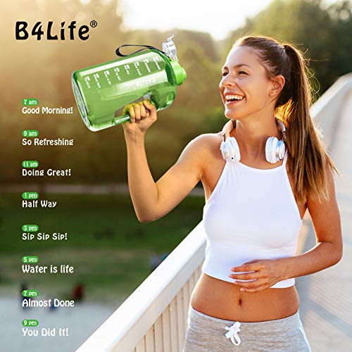 B4Life 1 Gallon Water Bottle with Time Marker, Motivational Wristband, Fitness Workout, Drink More Water Daily, Extra Large BPA-Free Water Bottle Leakproof with Flip Top-Friendship