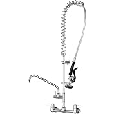 Commercial Faucet with Sprayer,BESTJEEF Commercial Wall Mount Kitchen Sink Faucet with Pre Rinse Sprayer for Kitchen Cook - 47" Height Faucet with 8" Center and 12" Add-On Spout