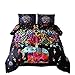 Meeting Story 3PC India Bohemian Comforter Bedspread Elephant,with Colorful Tree Boho Mandala Microfiber Quilt Bedding Sets (Black-Multi)