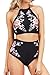 Cupshe Fashion Women's Floral Printing Halter Padding Bikini Set Beach Bathing Suit, Black (M)