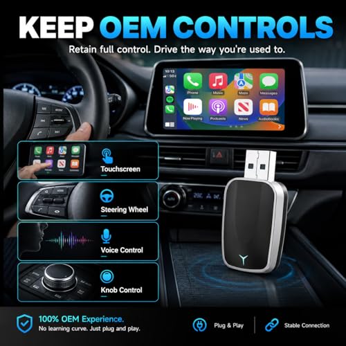 Wireless CarPlay Adapter for iPhone – Plug & Play CarPlay Dongle – Converts Wired CarPlay to Wireless – Fast Auto-Connect, Low Latency, USB-A & USB-C Compatible – English Manual Included