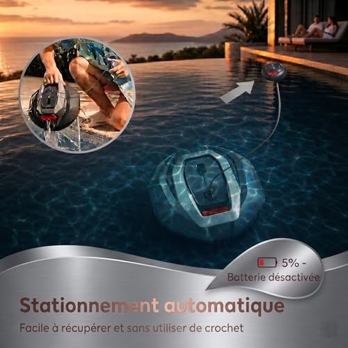 Pooleco 10 Pool Robot, Wireless Pool Vacuum Cleaner 90min and 2.5 Liters, Self-Parking, Easy Care, for All Shapes and Surfaces of Above Ground and Buried Pools up to 80㎡