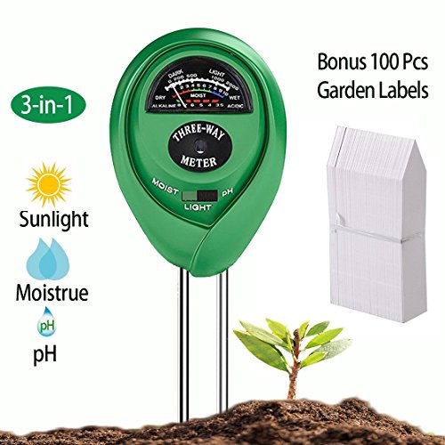uHome Soil pH Meter, 3-in-1 Soil Test Kit For Moisture, Light & pH, Plant Soil Tester Kit, No Battery needed | Bonus 100 PCS Plastic Plant Labels,4 Inch,White