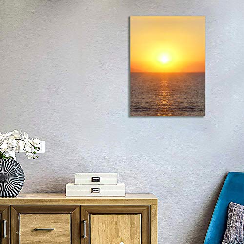 Open Sea Sunset Wall Art for Living Room Decor Framed Sun Falling on Wide Water Painting Sunshine Glow from The Ripples Picture Dusk Seascape Picture Prints (12 x 16 Inch)