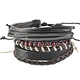 MJartoria Unisex PU Leather Hemp Cords Braided Beaded Multi Strands Adjustable Wrap Bracelets Set