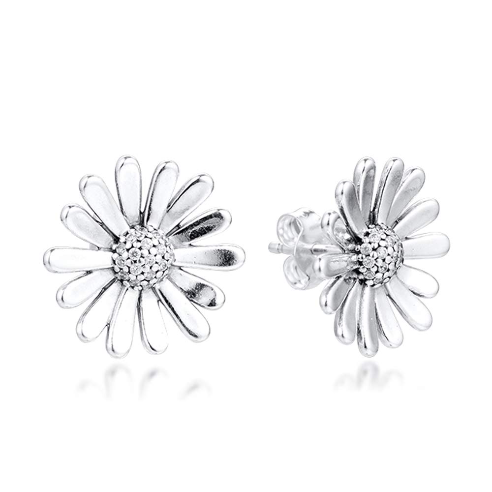 PANDOCCI 2020 Spring Daisy Flower Statement Stud Earring for Women 925 Silver DIY Fits for Original Pandora Bracelets Charm Fashion Jewelry