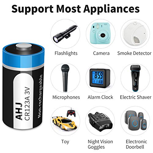 CR123A 3V Lithium Batteries, 20 Pack 1600mAh CR123 CR17345 Battery with 10-Year Shelf Life PTC Protection for Flashlight Camera Toys Alarm System Microphones (NON-RECHARGEABLE, NOT for Arlo Camera)