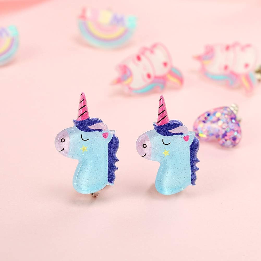 PowerKing Clip On Earrings for Girls, Girls Jewelry Dress Up Earrings and Princess Play Earrings Set for Kids, 6 Pairs, Unicorn Bling (new unicorn 6 set) - Image 3