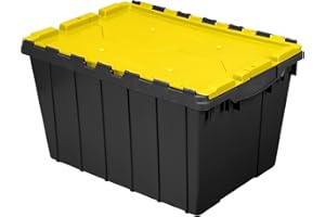 Akro-Mils 66486 12-Gallon Plastic Stackable Storage KeepBox Tote Container with Attached Hinged Lid, 21-1/2-Inch x 15-Inch x 