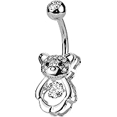 Pierced Owl 14GA 316L Stainless Steel CZ Crystal Hollow Bear Belly Button Ring