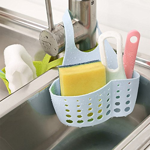 Coerni Sponge Holder Basket, Kitchen Sink Caddy Brush Soap Organizer Dishwashing Liquid Drainer Rack (Light Blue) - Thumbnail 4