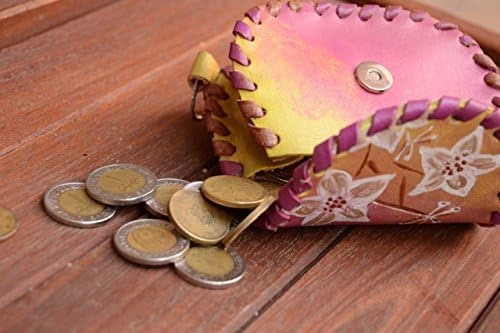 Hand-painted Genuine Cow Leather Coin Purse With Floral Design,leather pouch case bag,leather purse,coin pouch,change purse,Stitched, Girlfriend Gift, Wife Gift, coin pocket wallet, Leather Wallet