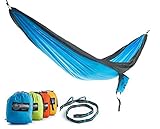 Double Parachute Camping Hammock by Youphoria Outdoors - Lightweight Nylon Compression Travel Hammock with Premium Wiregate Aluminum Carabiners - Straps Not Included