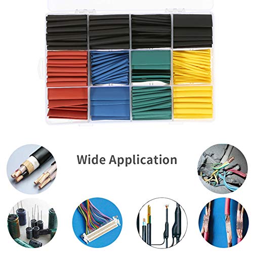 Heat Shrink Tubing 2:1 Electric Insulation Tube Kit Flame Retardant Wrap Cable Sleeve 530pcs 5 Colors 8 Sizes with Storage Box