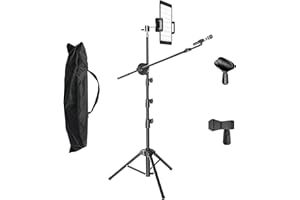 Kereal Microphone Stand Floor Boom Mic Stand with 360° Ball Head Tablet Holder, Two Mic Clips for Singing, Portable Mic stands Adjust Hight From 17” to 83” for Studio, Stage, Karaoke, DJ, Kids