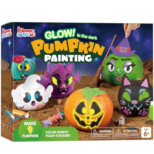 Klever Kits Halloween Pumpkin Painting Kit, Party Favor for Kids, Halloween Arts Crafts Party Supplies, Glowing in The Dark Pumpkin Decorating Kit for School Activities Games