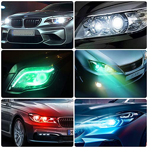 H7 RGB LED Headlight Bulbs&RGB Headlights Daytime Running Light Switch Controlled Multicolour All-in-One Conversion Kit Color:6001K,White,Red,Green,Blue