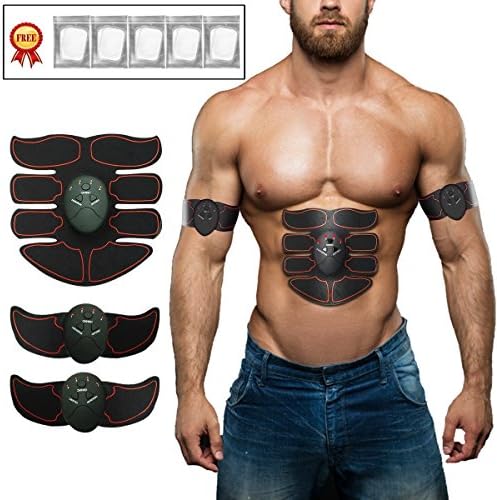 ESMK ABS Stimulator Portable Ultimate Abs Stimulator Abdominal Muscle Toner Unisex Massage Toning Belt for Abdomen/Arm/Leg Training - red(FREE 10 Gel Pad)