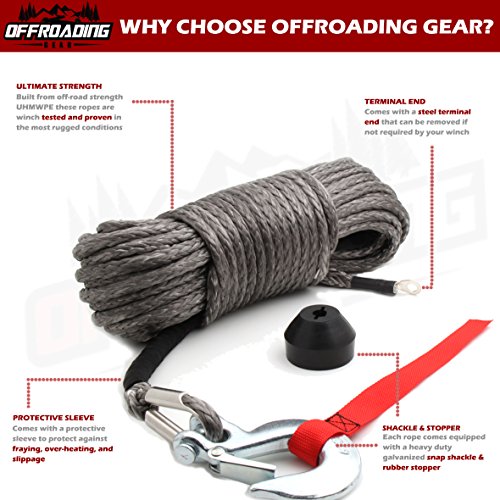 Offroading Gear 50'x1/4" Synthetic Winch Rope Kit w/Snap Hook and Rubber Stopper for 4x4/ATV/etc.
