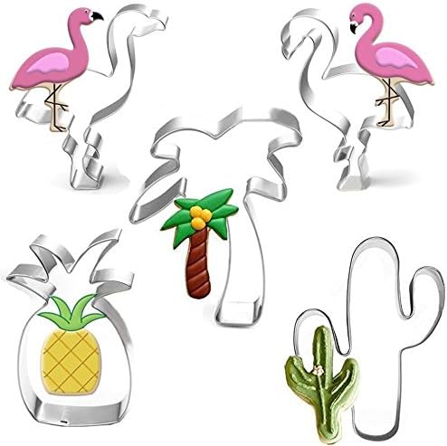 Tropical Cookie Cutter Set - 2pcs Flamingo And Pineapple Cactus Palm Tree A total of 5 Cookie Cutters