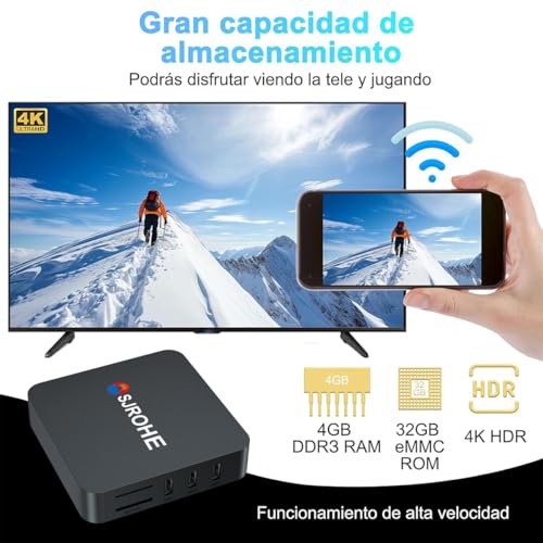 BJLBOJEY TV Box,Android TV Box con 4GB RAM 32GB ROM, TV Box 4K con Android 13.0, 2.4/5G Doble WiFi,HDR10+,Control Remoto IR