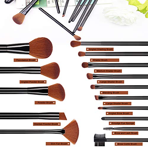 Makeup Brushes, Real Perfection 15pcs Premium Cosmetic Makeup Brush Set for Foundation Blending Blush Concealer Eye Shadow, Cruelty-Free Synthetic Fiber Bristles, Travel Makeup bag Included - Thumbnail 2