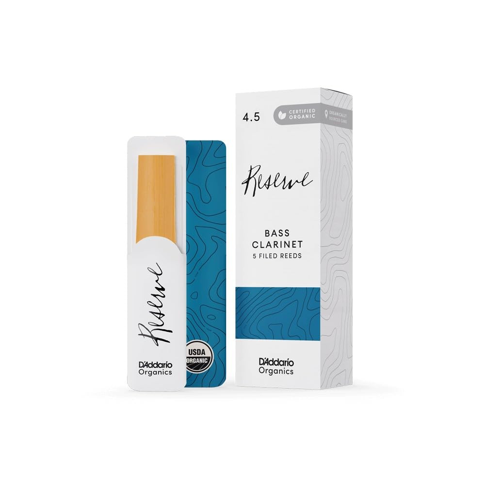 D'Addario Organic Reserve Bass Clarinet Reeds - Reeds for Clarinet - Individually Sealed - 4.5 Strength, 5 Pack