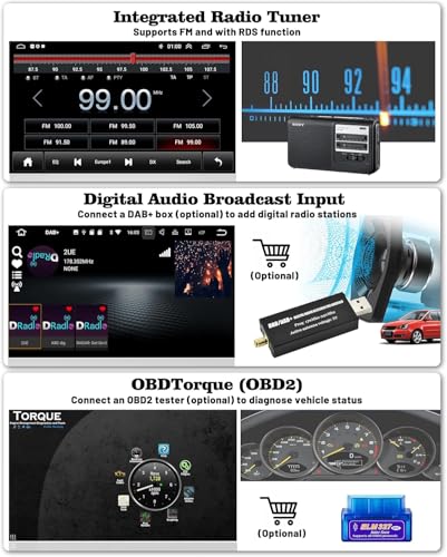 Hikity 2G+64G 9' Android 15 2 DIN Car Radio with Dashcam for VW Golf 5 6 Polo Touran Tiguan Skoda Wireless Carplay Android Car Touchscreen Stereo Car with GPS WiFi HiFi RDS MIC+Dashcam+Rear Camera