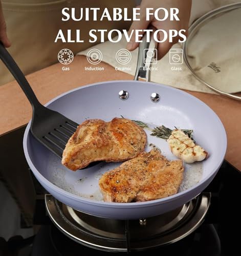 KOCH SYSTEME CS 26 cm Nonstick Frying Pan with Lid, 10 Inch Frying Pan with Ceramic Coating, Nonstick Skillet with Lid, Oven Safe, Induction Compatible, Dishwasher Safe, Gradient Purple