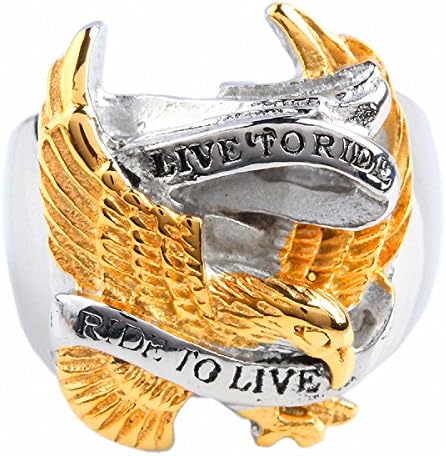 Aoneitem Men's Heavy Stainless Steele Eagle Hawk "Live to Ride,ride to Live" Finger Ring (10)