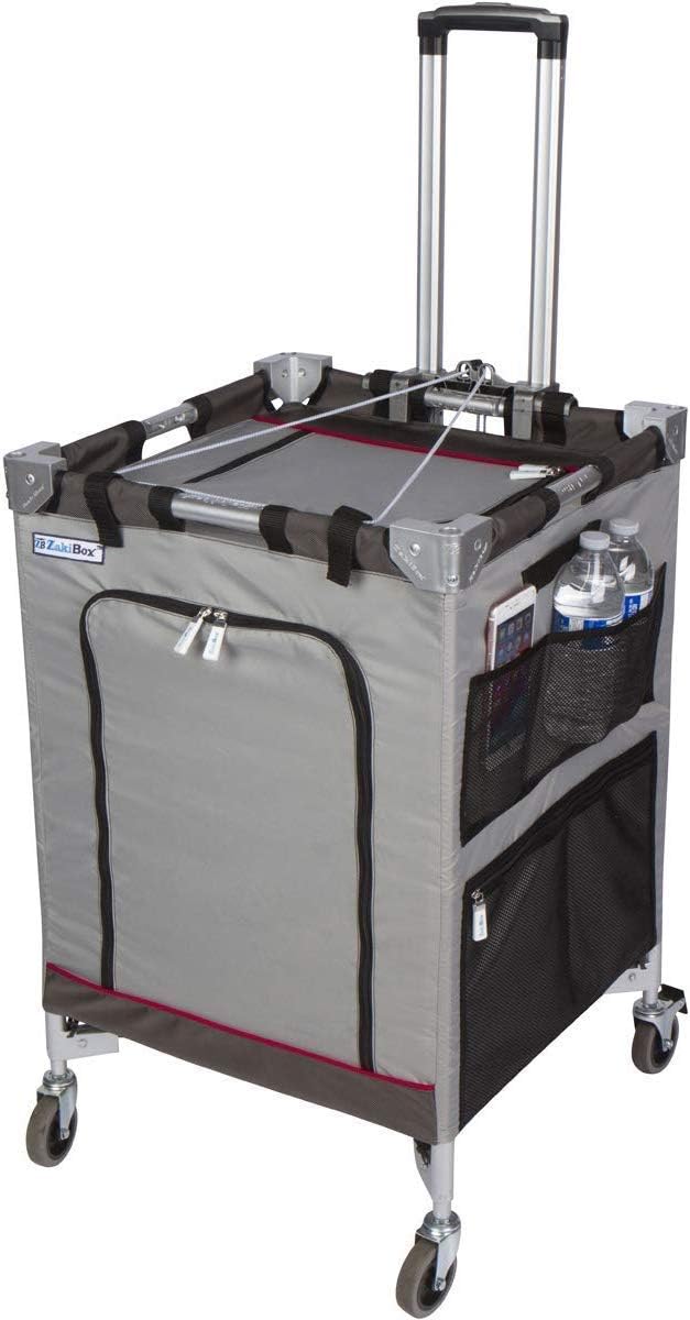 ZakiBox Universal 4-Wheel Collapsible Rolling Utility Hand Cart with Compartments | Lightweight & Waterproof | for Teachers, Salespeople, Groceries, Arts & Crafts, More (Grey, On-The-Go-Pro) : Office Products