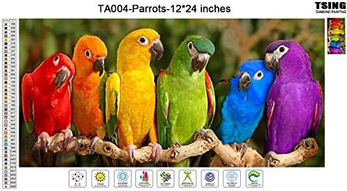 DIY Crystals Paint Kit 5D Diamond Painting By Number Kits, Parrots-12''W24''L