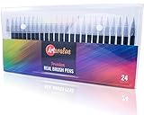 Watercolor Real Brush Pens, 24 Paint Markers + 1 Water Brush Pen, Professional Watercolor Pens Set for Painting, Coloring, Calligraphy & More, Acid Free, Asserted Colors