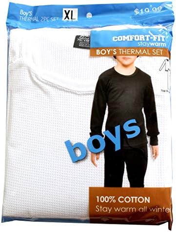 Comfort Fit Winter Boy's Warm Thermal 100% Cotton 2 PCS Set White XL