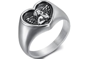 Jude Jewelers Stainless Steel Heart Shaped Signet Style Angel Pattern Statement Promise Wedding Ring