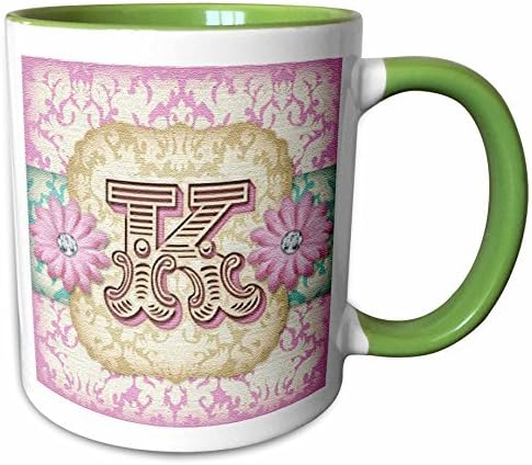 Monogram Initial Designs - Regal Pastel Mod Damask Monogram Initial K - Green Mug Designed by Valentine Herty