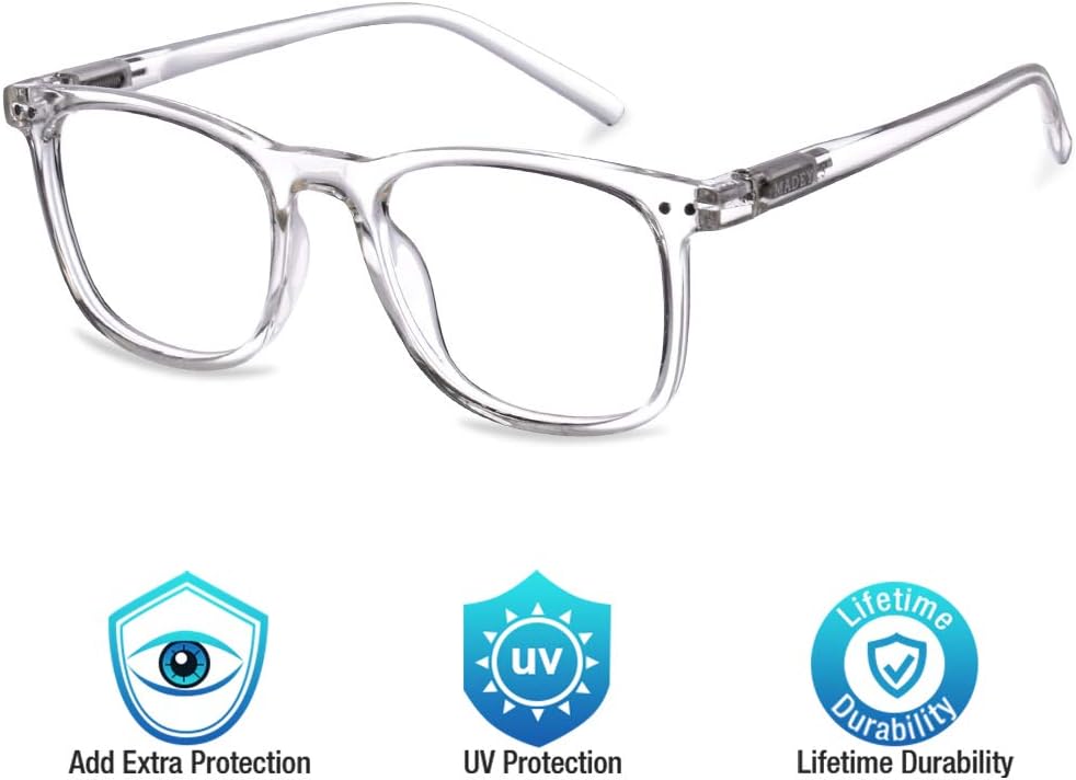 Blue Light Blocking Glasses, Cut UV400 Computer Reading Glasses for Anti Eyestrain, Lightweight Eyeglasses Frame, Sleep Better for Men/Women(0.00,No Magnification) (Crystal)