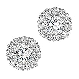 Cuccu 9MM 18k White Gold Plated Cubic Zirconia Flower Earrings for Women Girls Jewelry Halo Stud Earrings