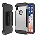 Trianium iPhone X Case [Duranium Series] Rugged Holster Heavy Duty Protective Cover with Built-in Screen Protector for Apple iPhone X Phone (2017) Belt Clip Kickstand [Full Body Protection] - Silver