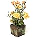 RERXN Artificial Flower with Wooden Fence Pot Silk Potted Rose Arrangement for Home and Wedding Decor (Yellow)