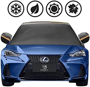 Beru Automotive Windshield Cover - Full Black Car Cover with 6 Magnetic Edges and Side Mirror Covers - Secure and Easy to Install - Protects Car from Snow, Ice, Frost, and Rain