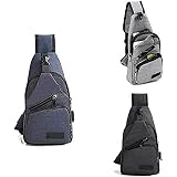 Eubell Lightweight Casual Canvas Unbalance Backpack Crossbody Sling Shoulder Bag Chest Bag with USB Charging Port for Men Women
