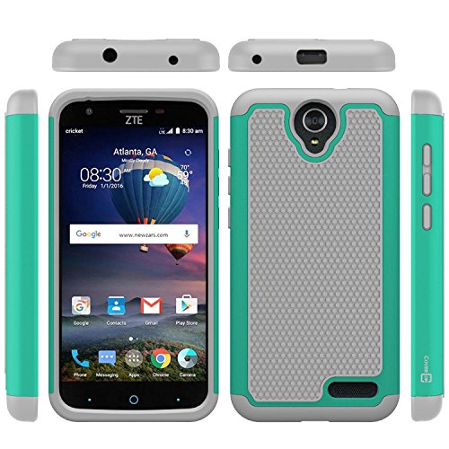 ZTE ZMax 3 Case, ZTE ZMax Champ Case, ZTE ZMax Grand LTE Case, ZTE Grand X3 Case, CoverON HexaGuard Protective Heavy Duty Hybrid Phone Cover - Teal and Gray - Thumbnail 5